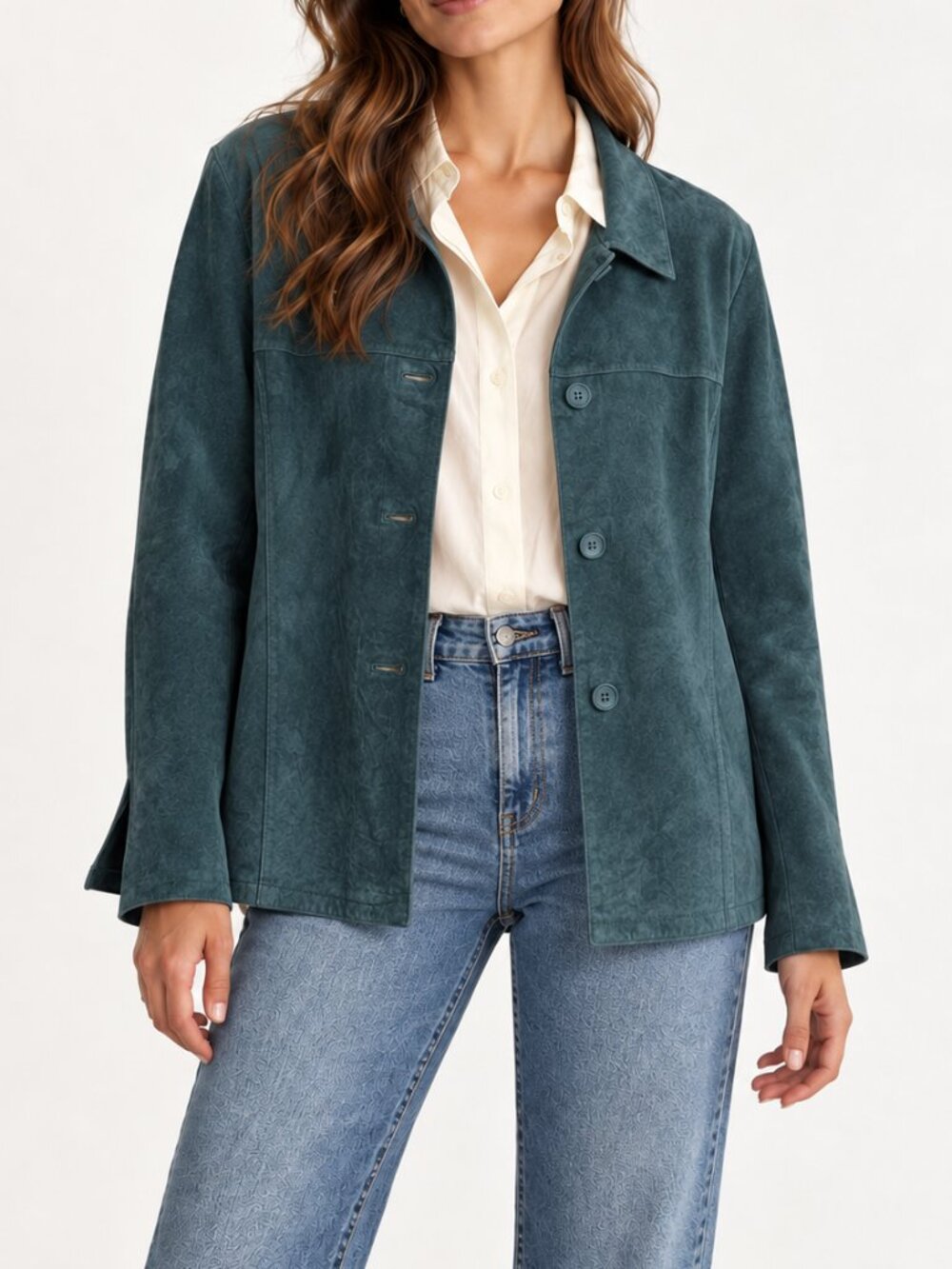 Vintage Modern Images Teal Cerdo Pigskin Suede Leather Jacket XL Y2K